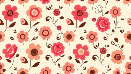 Fototapeta premium Seamless retro floral pattern with stylized, flowing blooms
