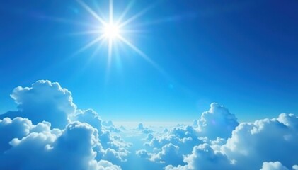 Deep blue expanse, high sun's glare, wispy clouds , horizon, view