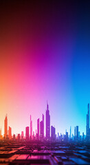 Fototapeta premium Vibrant Cityscape Silhouette Against Colorful Sky