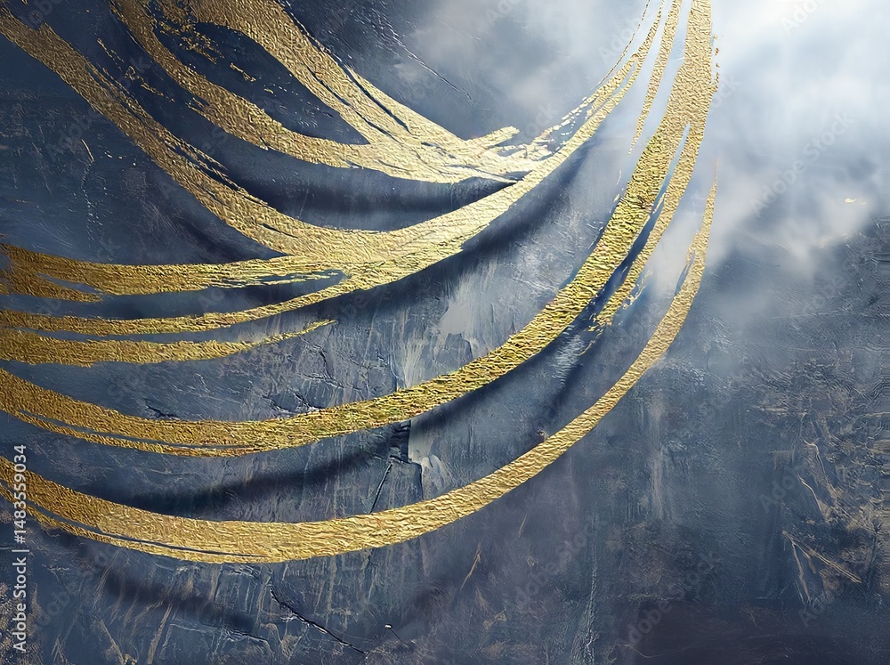 Poster abstract design with golden streaks and dark textured background creating a modern artistic effect