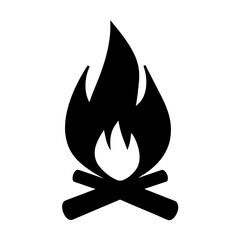 Campfire Icon Black Silhouette of Flames and Burning Wood Sticks