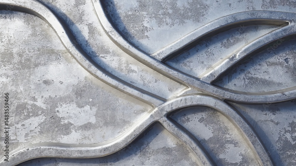 Poster abstract design featuring curved lines on a textured metallic surface with subtle variations in tone