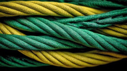 Close-up of intertwined green and yellow ropes