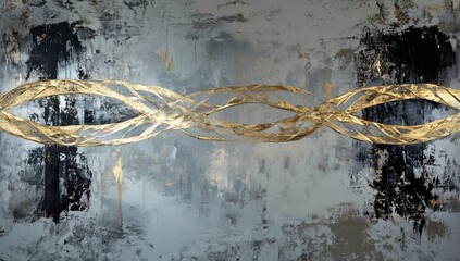 Abstract golden wave design on a textured gray and black background creates a modern artistic expression