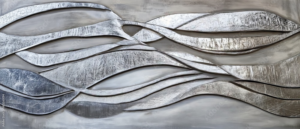 Poster abstract silver leaf design with flowing textures on a muted background showcasing modern artistic e
