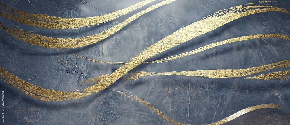 Poster abstract design featuring swirling golden lines on a textured dark background in dynamic motion
