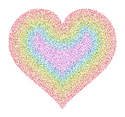 Heart shape made up of rainbow-colored glitter isolated on transparent background
