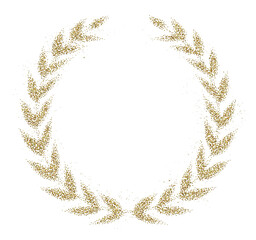 Golden glitter forming laurel wreath shape isolated on transparent background
