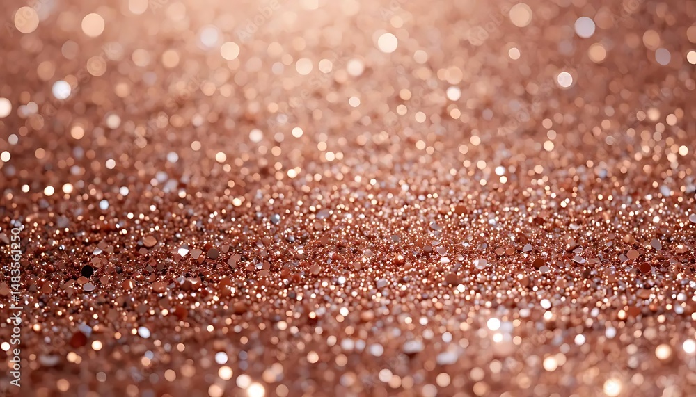 Poster sparkling rose gold glitter texture background with bokeh lights and reflective particles displaying