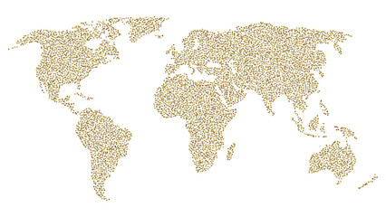 World map made up of golden glitter isolated on transparent background
