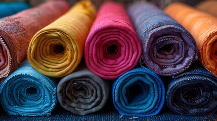 Vibrant Rolled Fabric Bolts Showcase Diverse Colors and Textures for Textile Design Inspiration