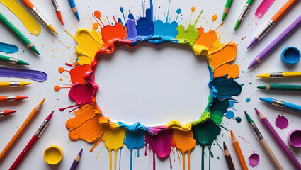 frame with colorful pencils