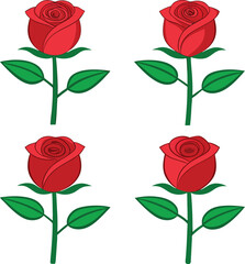 Four Red Roses Simple Illustration White Background