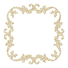 Golden glitter ornamental square frame isolated on transparent background