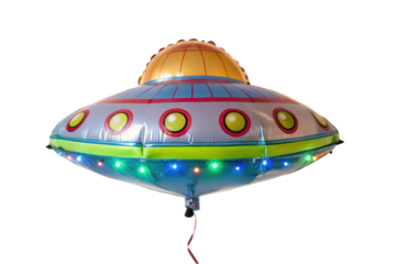 PNG Colorful inflatable ufo balloon with lights against black background