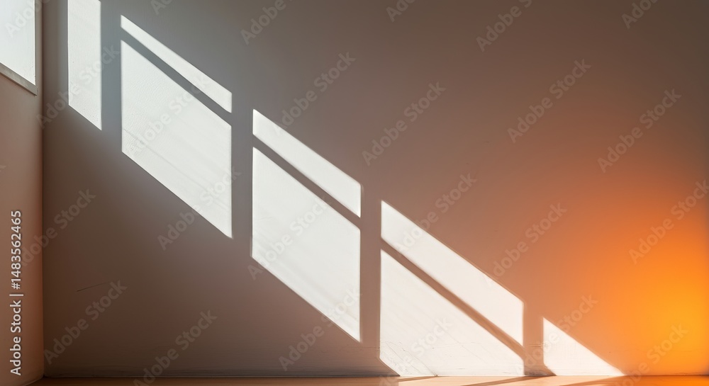 Aufkleber sunlight casting shadows from a window onto a wall in an empty room