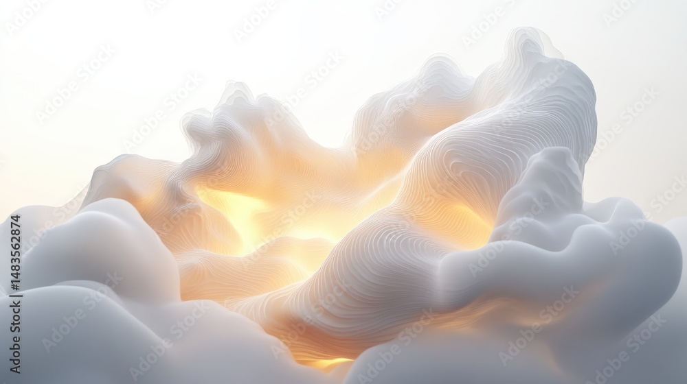 Poster abstract ethereal forms illuminated by inner light.