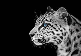 Obraz premium Majestic leopard with striking blue eyes on dark background 