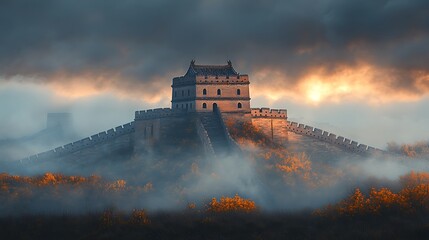Great wall steps climbing scenic ridge high resolution picture