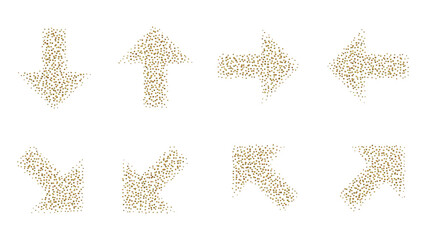 Golden glitter directional arrows isolated on transparent background