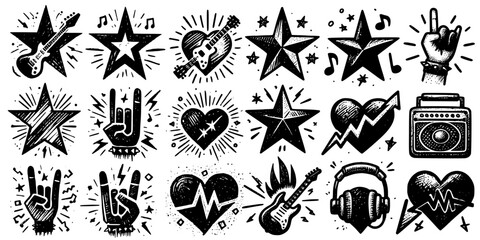 Punk Rock Doodle Expressions, Expressive doodle art capturing the raw energy of punk rock and musical individuality