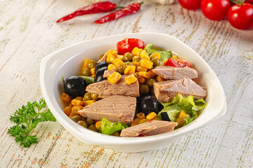 Dietary salad with canned tuna and corn