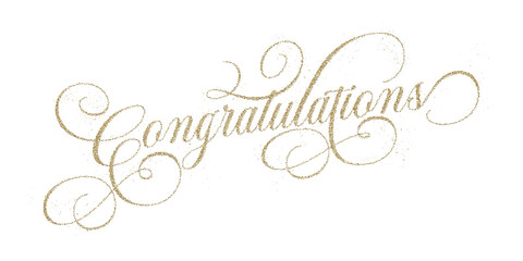 ‘Congratulations’ written in elegant golden glitter script font isolated on transparent background