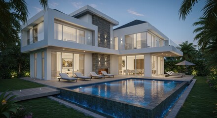 Luxury Modern Villa with Pool and Tropical Setting
