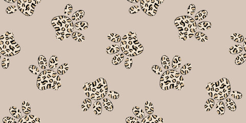 seamless pastel cat paw print pattern with leopard texture on soft beige background – cute modern animal design for fabric, wallpaper, kids fashion, decor