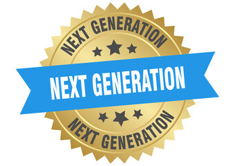 next generation. next generation round blue and gold label isolated on transparent background