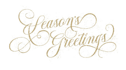 ‘Season’s Greetings’ written in elegant golden glitter script font isolated on transparent background