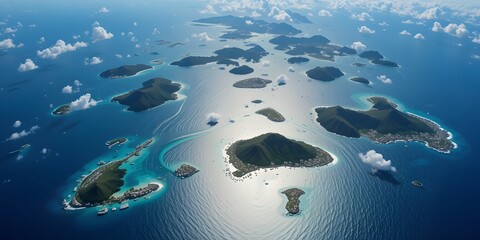 Fototapeta premium Caribbean Islands Shine. Turquoise Waters Sparkle From Space, A Breathtaking Vista, Serene Beauty Unfolds. Ideal For Travel Brochures, Educational Content, And Inspiring Projects.