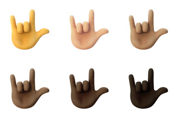 Love-You Gesture emoji in various skin tones isolated on transparent background