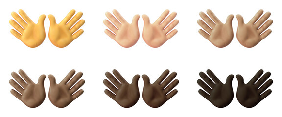 Open Hands emoji in various skin tones isolated on transparent background