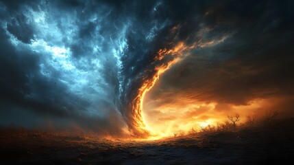 Fototapeta premium Powerful tornado sweeps across a barren landscape