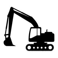 Silhouette of Excavator on White Background for Construction Industry, Earthmoving Equipment Icon, Civil Engineering, Mining Operations, Heavy Machinery Graphics, Logo Design, Infographic Use