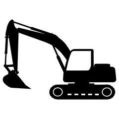 Silhouette of Excavator on White Background for Construction Industry, Earthmoving Equipment Icon, Civil Engineering, Mining Operations, Heavy Machinery Graphics, Logo Design, Infographic Use