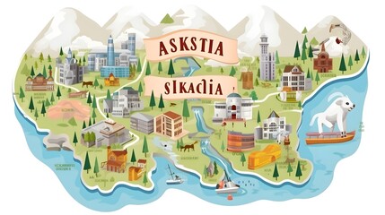 Detailed Cartoon Vector Illustration of Alaska Map with Capital City for Educational Use
