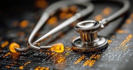 Medical Technology and Healthcare Innovation Displayed With a Stethoscope on a Digital Background