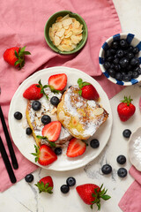 French toast with fresh summer berries.top veiw