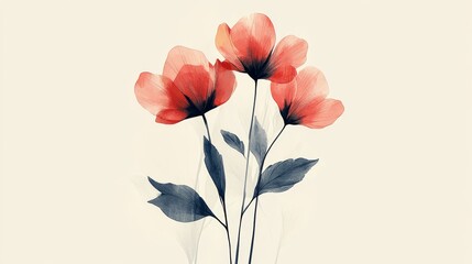 Obraz premium Delicate, watercolor-style blossoms in soft peach and gray tones.