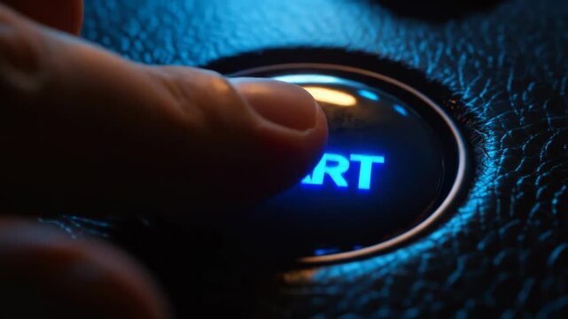 Pressing the start button: a closeup sequence of ignition activation in a modern vehicle