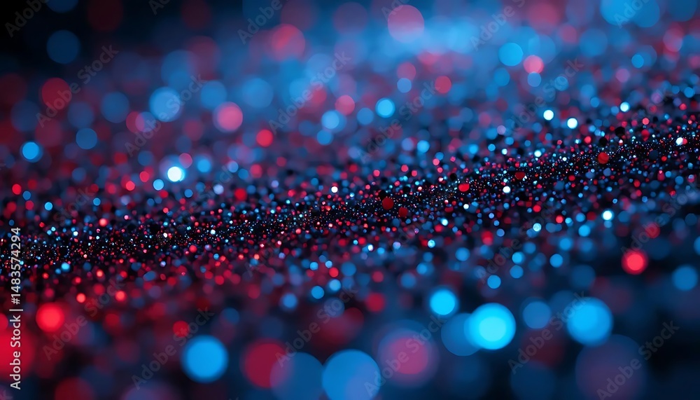 Poster abstract glittering bokeh effect with vibrant red and blue lights creating a mesmerizing festive bac