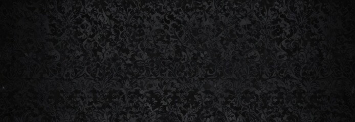 Intricate black gothic damask, shadowy floral motifs,  spooky,  mysterious