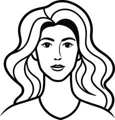 Wavy Hair girl Outline Portrait Illustration