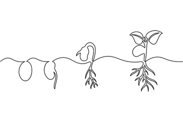 One line plant growth icon linear style illustration and minimalist vector

