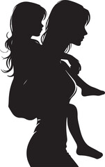 Silhouette of mother and child, a black vector illustration of family love