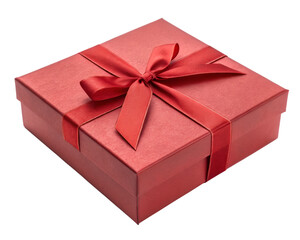 Fototapeta premium Red gift box with satin ribbon