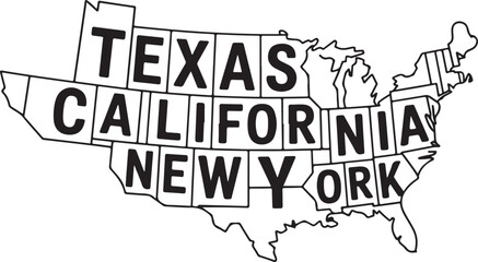 Texas California New York USA vector map 