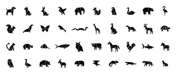 Origami Animal Icons – Geometric Silhouette Set of Wildlife and Pets in Paper Style